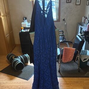 Ellie Wilde Blue Halter Prom Gown